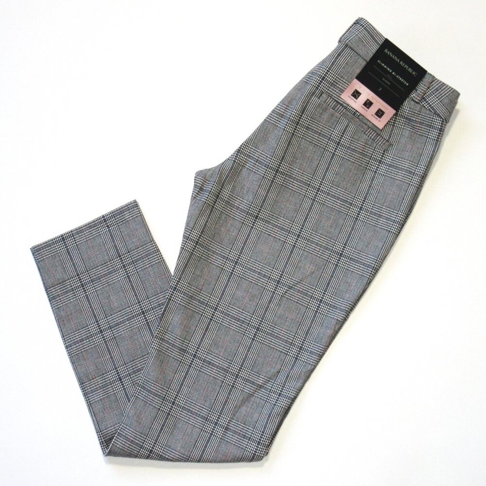 NWT Banana Republic Sloan in Black White Plaid Bi-Stretch Crop Pants 2